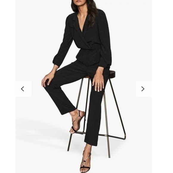 REISS Black Selena Long Sleeve Utility Jumpsuit - Picture 5 of 9
